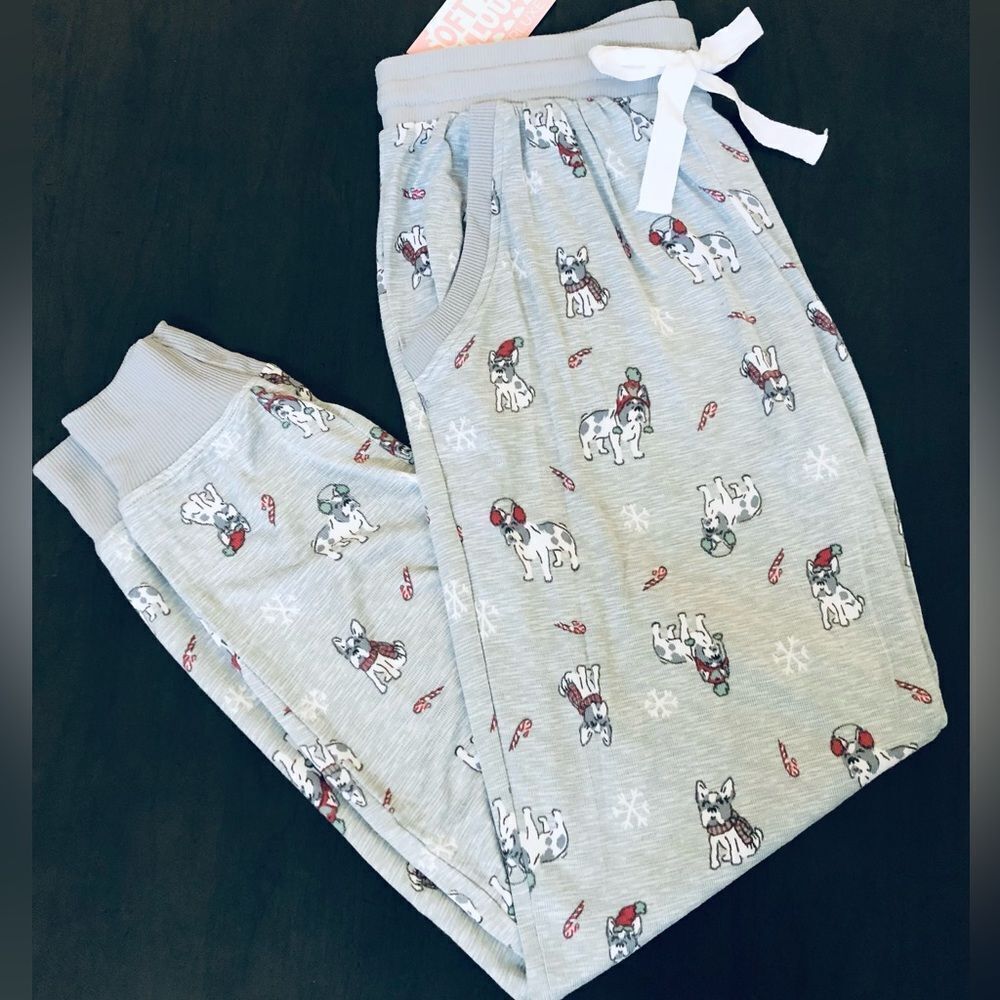 Christmas Dog Print Jaclyn Intimates Holiday Jogger PJ Pants S